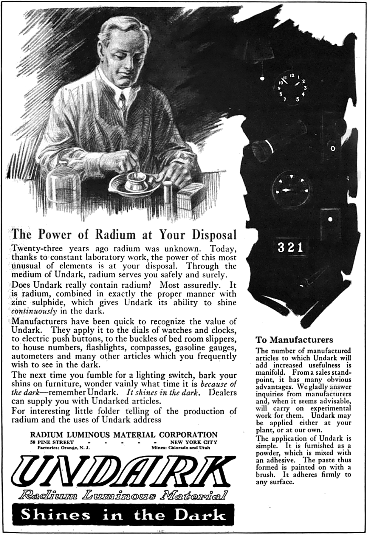 1920s radium paint advertisement by Undark.